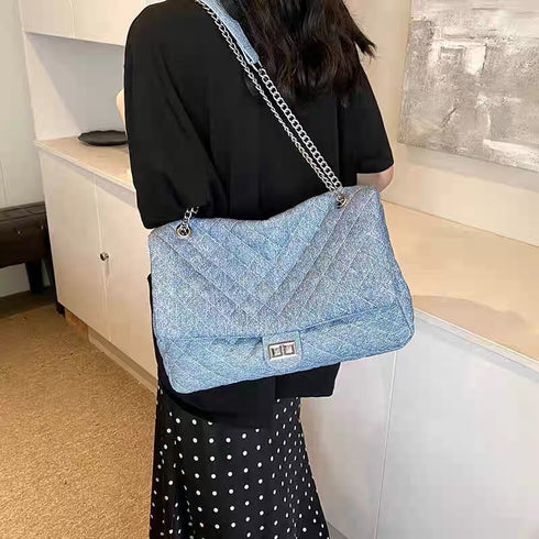 Women Fashionable Denim Messenger With Adjustable Shoulder Strap